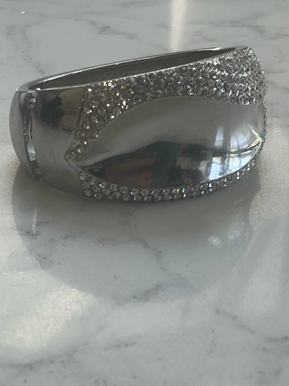 Crystal-Embellished Silver Statement Cuff Bracelet